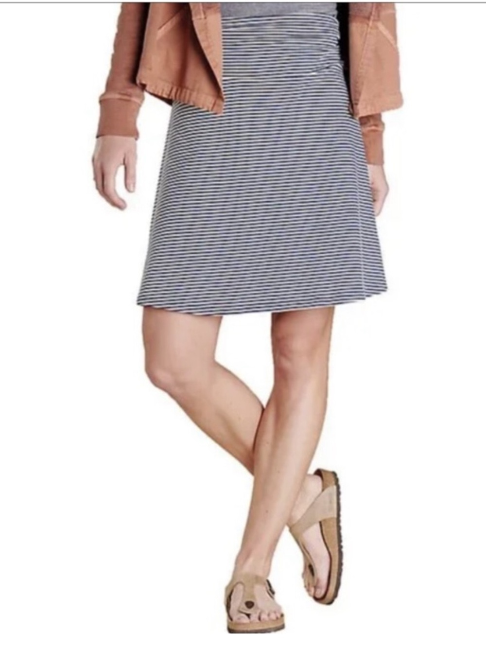 NWT Toad&Co Grey and White Striped A-Line Skirt Size M